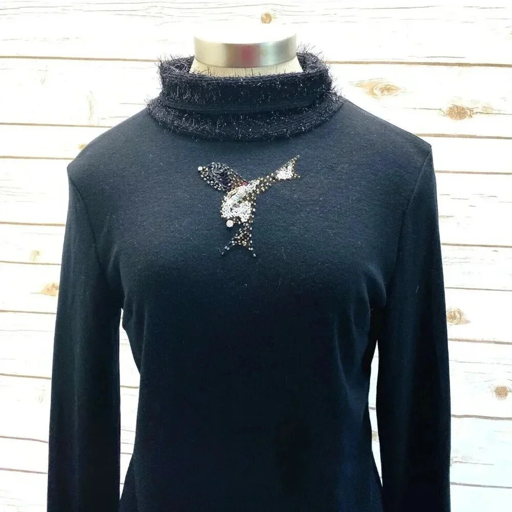 TARG YUAR BA Women Long Sleeve Pullover Black Turtleneck Shirt Top Size Medium - Picture 2 of 11
